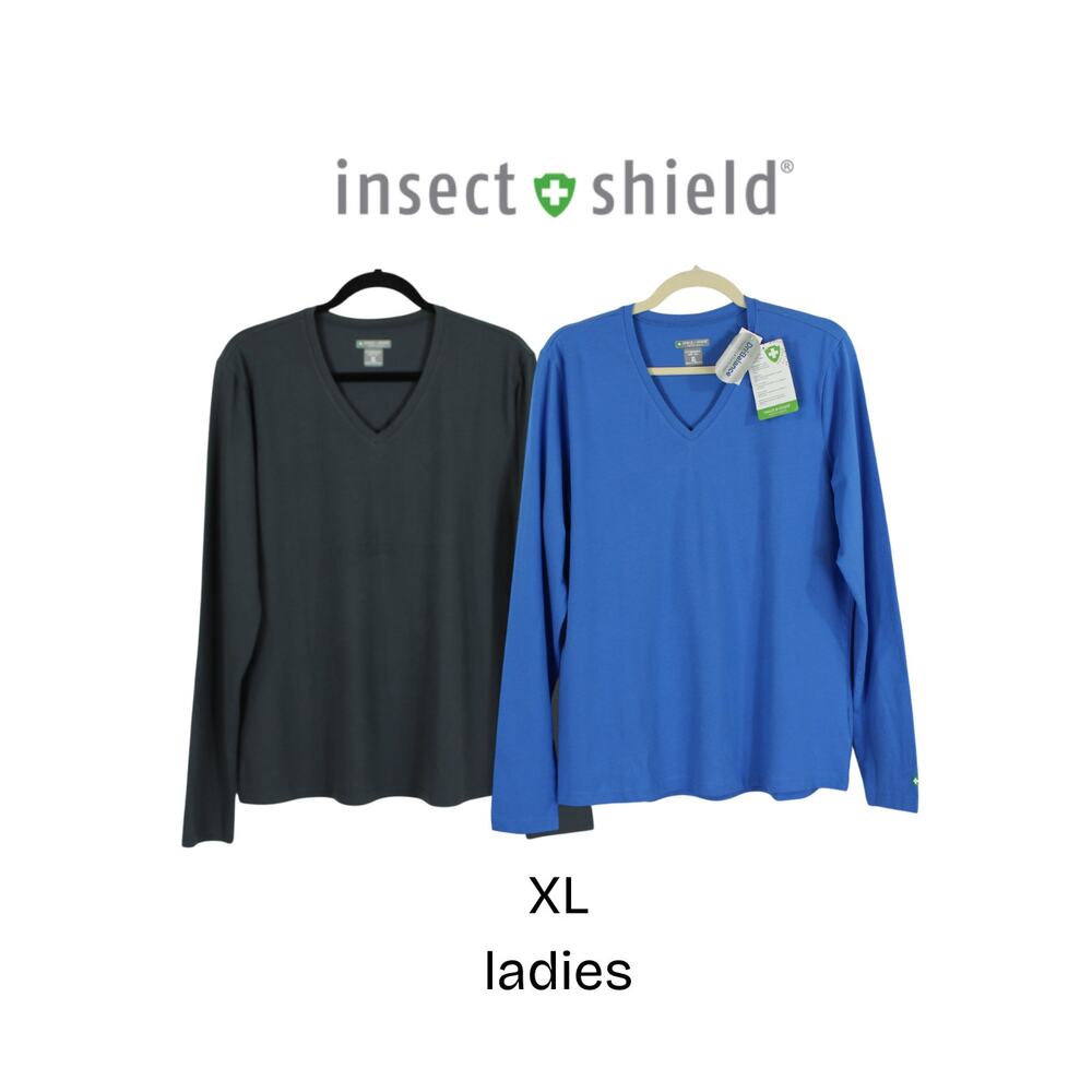 2 Insect Shield Permethrin Bug Repellent T-Shirt XL Bundle Long Sleeve V-Neck